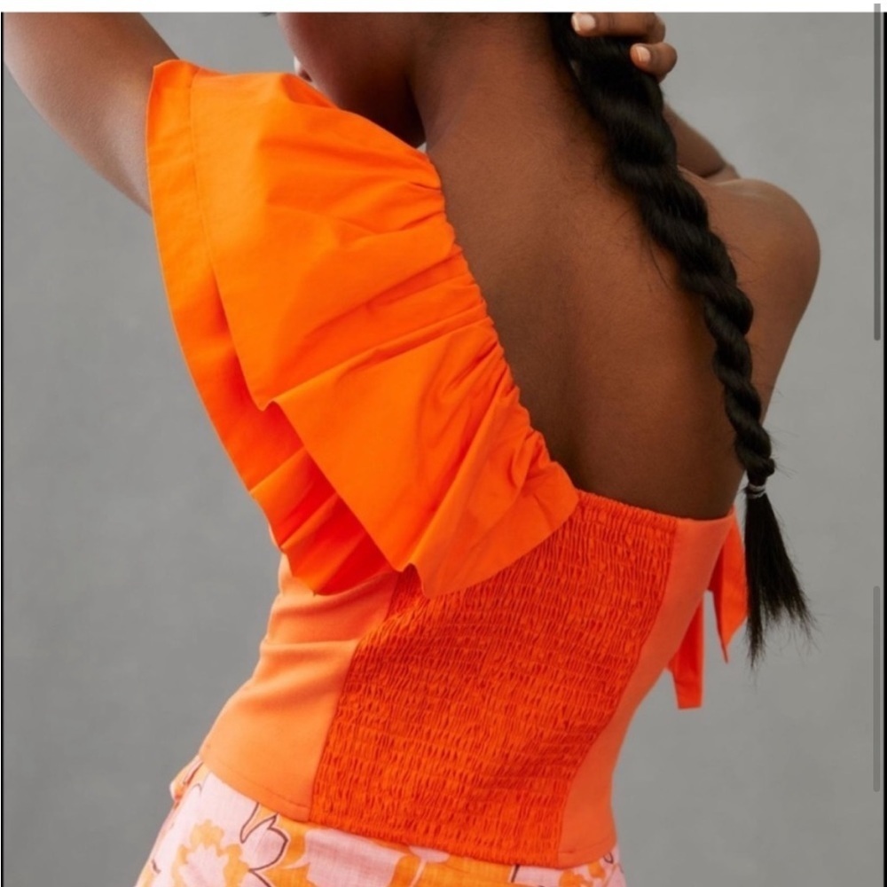 One-Shoulder Ruffle Crop Top - Orange - Picture 4 of 9